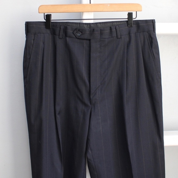 Christian Dior Monsieur Vintage Navy Blue Striped Wool Men's Suit Pants - Picture 9 of 11